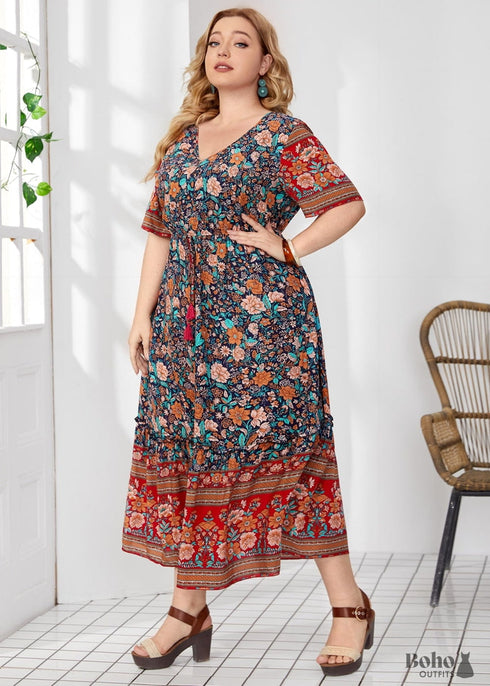 Vestido largo estilo bohemio de talla grande para mujer