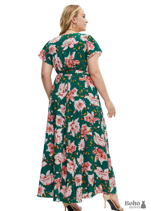 Boho Plus Size Printed Slit Maxi Dress Gianna