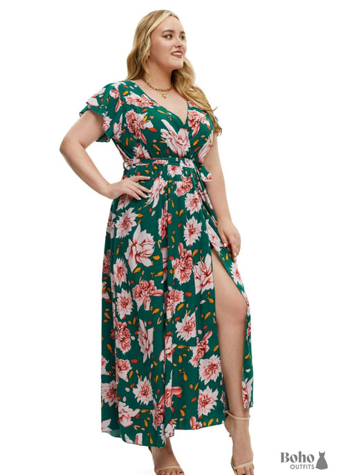 Boho Plus Size Printed Slit Maxi Dress Gianna