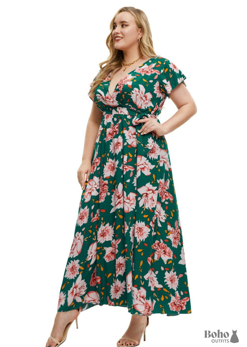 Boho Plus Size Printed Slit Maxi Dress Gianna