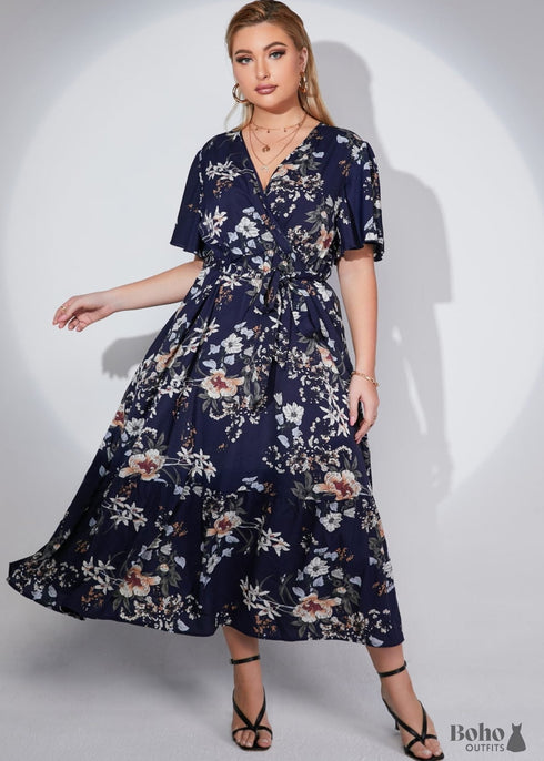 Boho Plus Size Raya Maxi Dress - Navy For Women