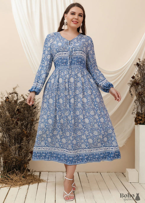 Boho Plus Size Shay Maxi Dress - Blue For Women