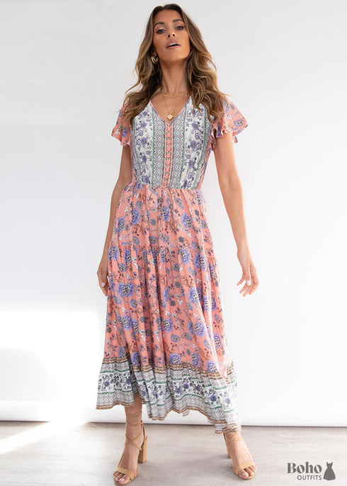 Boho Printed Seaside Vacation Beach Maxi Dress Isabella