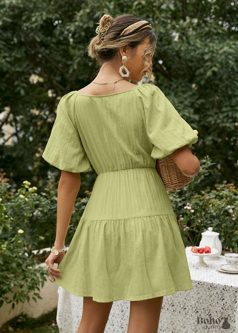 Boho Puff Short Sleeve Mini Dress Sandra