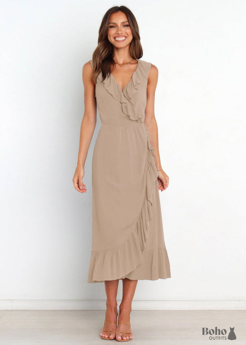 Boho Ruffles Sleeveless Dress Ruby