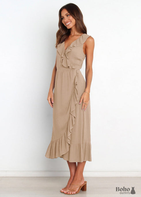 Boho Ruffles Sleeveless Dress Ruby