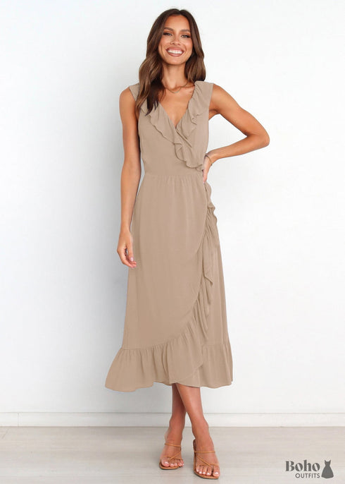 Boho Ruffles Sleeveless Dress Ruby