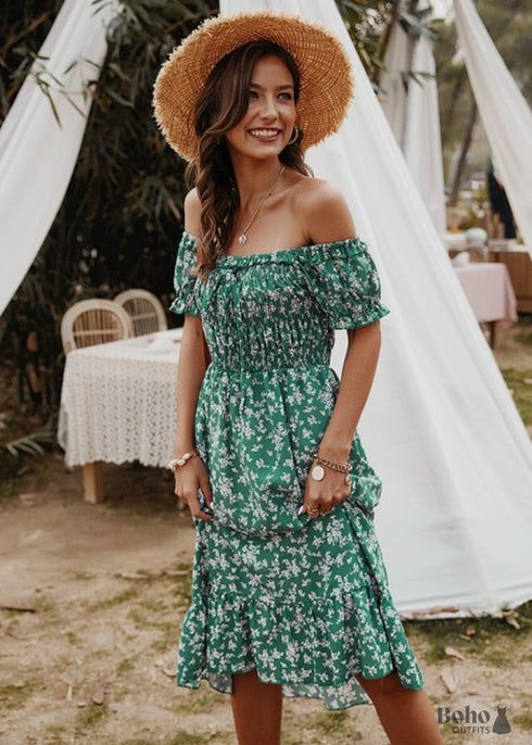 Boho Sexy Off Shoulder Midi Dress Allie