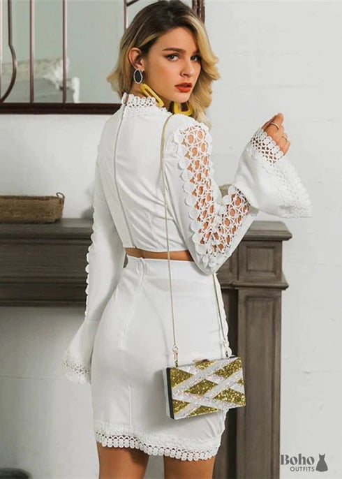 Minivestido de fiesta blanco sexy bohemio Gemma