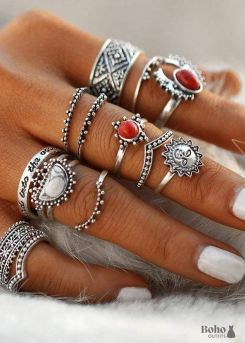 Boho Silver Rings Set Ruby Miracle