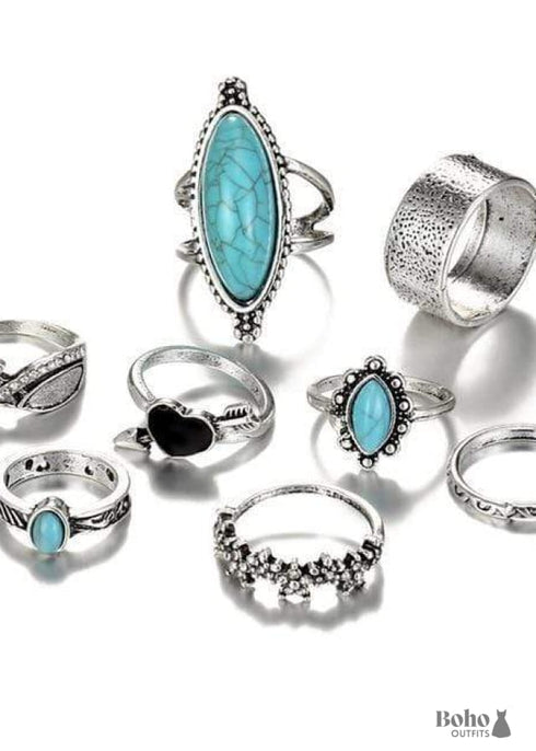 Boho Silver Rings Set Turquoise Allie