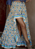 Boho Skirts in Asymmetric Indian Blue Floral For Women