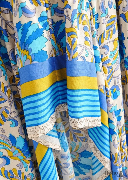 Boho Skirts in Asymmetric Indian Blue Floral For Women