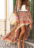 Boho Skirts in Asymmetric Indian Pink Floral For Women