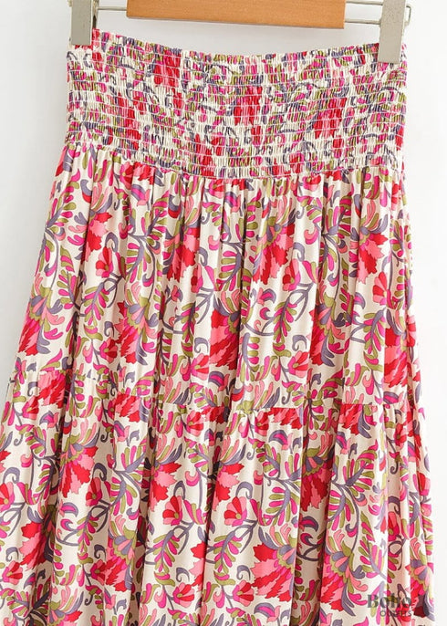 Boho Skirts in Asymmetric Indian Pink Floral For Women