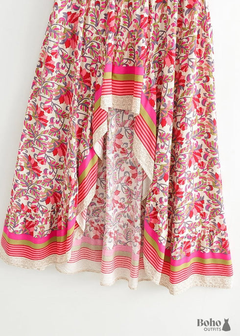 Boho Skirts in Asymmetric Indian Pink Floral For Women