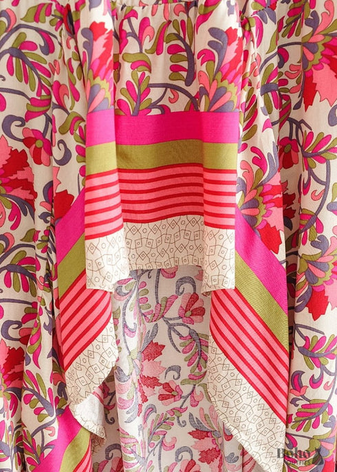 Boho Skirts in Asymmetric Indian Pink Floral For Women