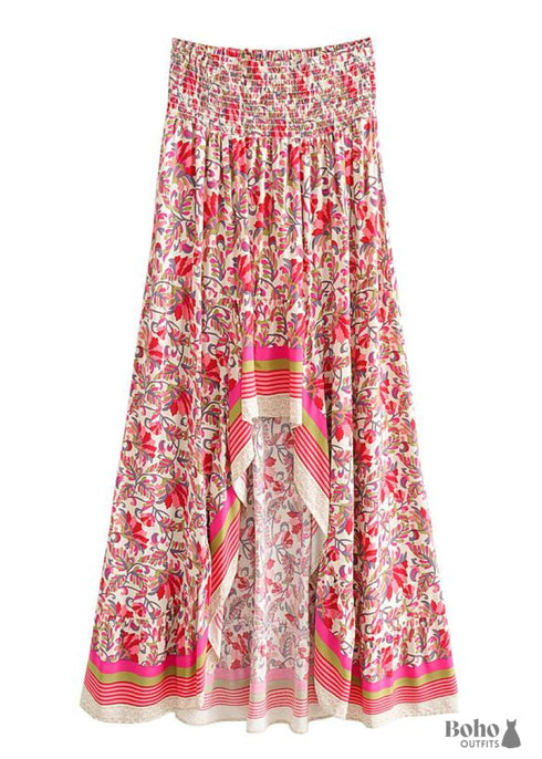 Boho Skirts in Asymmetric Indian Pink Floral For Women