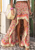 Boho Skirts in Asymmetric Indian Pink Floral For Women