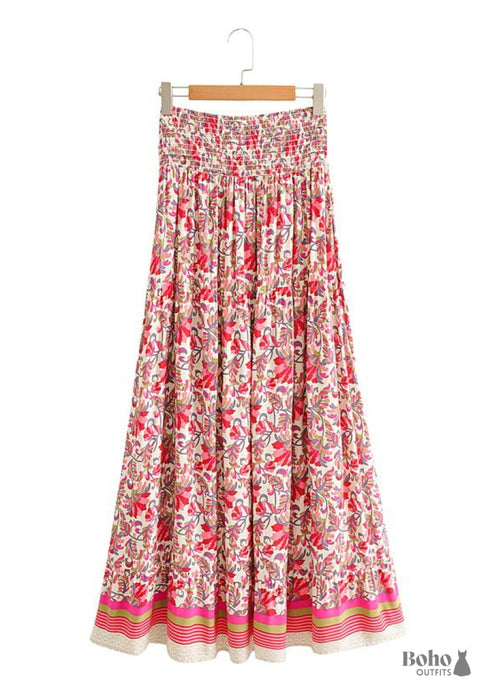 Boho Skirts in Asymmetric Indian Pink Floral For Women