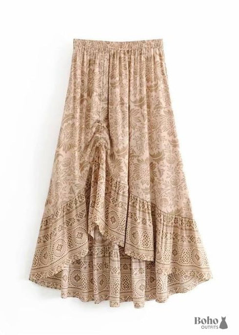 Faldas bohemias con estampado de león floral marrón para mujer