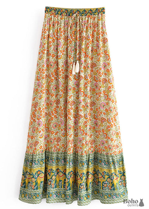 Faldas bohemias con flores Esme en amarillo y verde para mujer