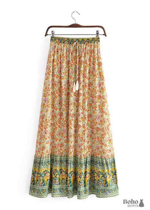Faldas bohemias con flores Esme en amarillo y verde para mujer