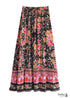 Faldas bohemias con estampado floral Eulalie Black Pink para mujer