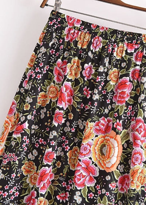 Faldas bohemias con estampado floral Eulalie Black Pink para mujer