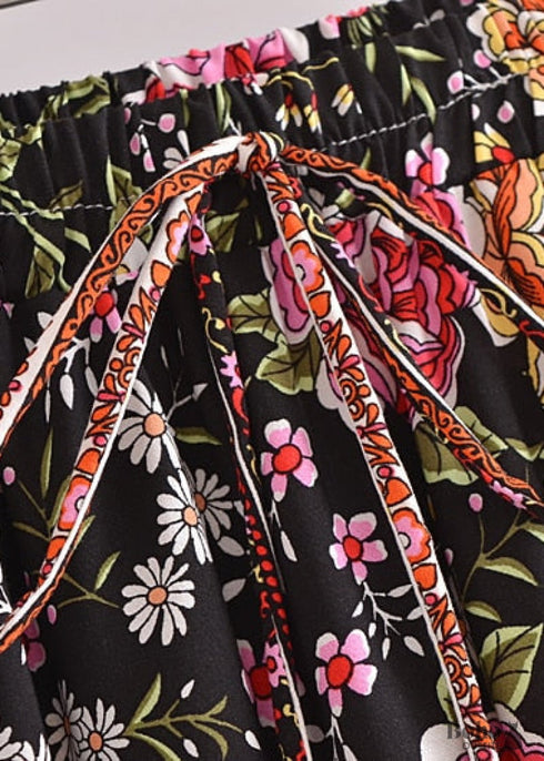 Faldas bohemias con estampado floral Eulalie Black Pink para mujer