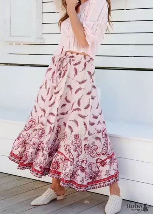 Faldas bohemias con plumas en rosa para mujer