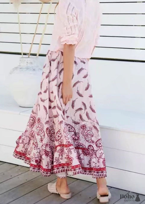 Faldas bohemias con plumas en rosa para mujer