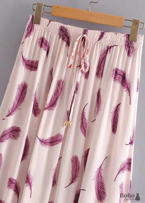 Faldas bohemias con plumas en rosa para mujer