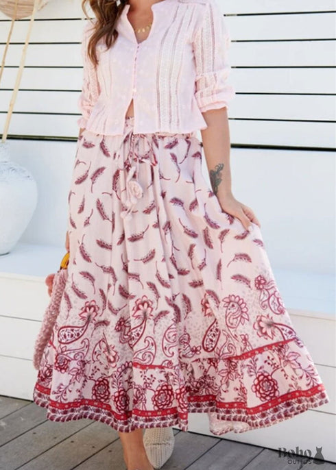 Faldas bohemias con plumas en rosa para mujer