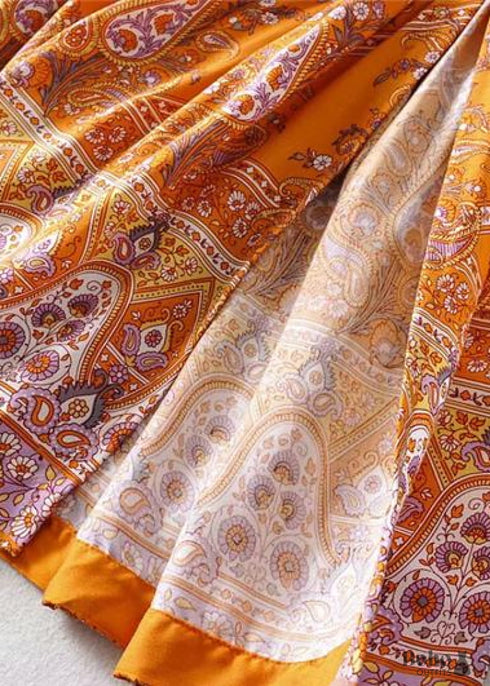 Faldas bohemias con estampado floral en amarillo mostaza indio para mujer