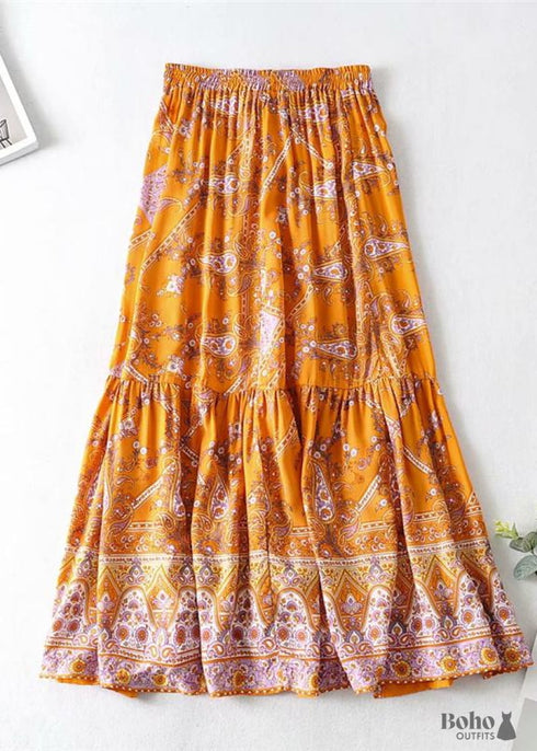 Faldas bohemias con estampado floral en amarillo mostaza indio para mujer