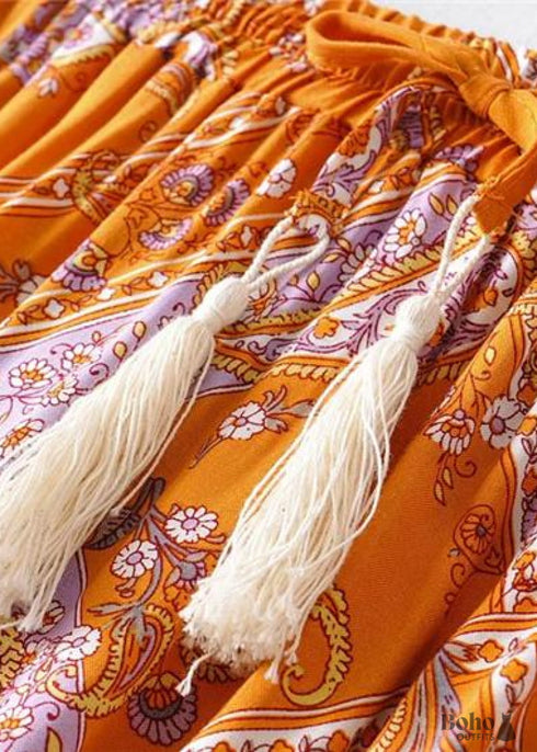 Faldas bohemias con estampado floral en amarillo mostaza indio para mujer