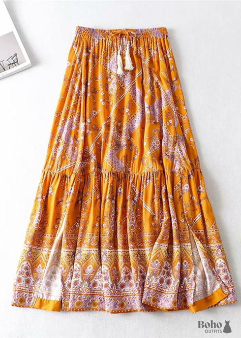 Faldas bohemias con estampado floral en amarillo mostaza indio para mujer
