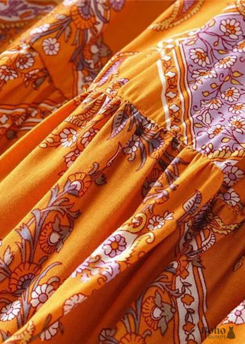 Faldas bohemias con estampado floral en amarillo mostaza indio para mujer