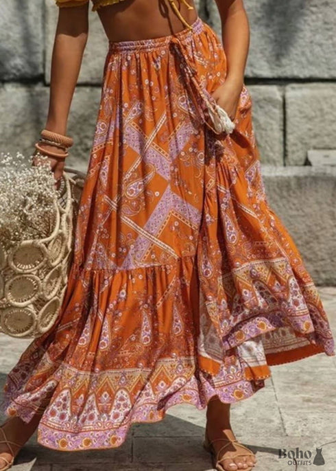 Faldas bohemias con estampado floral en amarillo mostaza indio para mujer