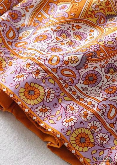 Faldas bohemias con estampado floral en amarillo mostaza indio para mujer