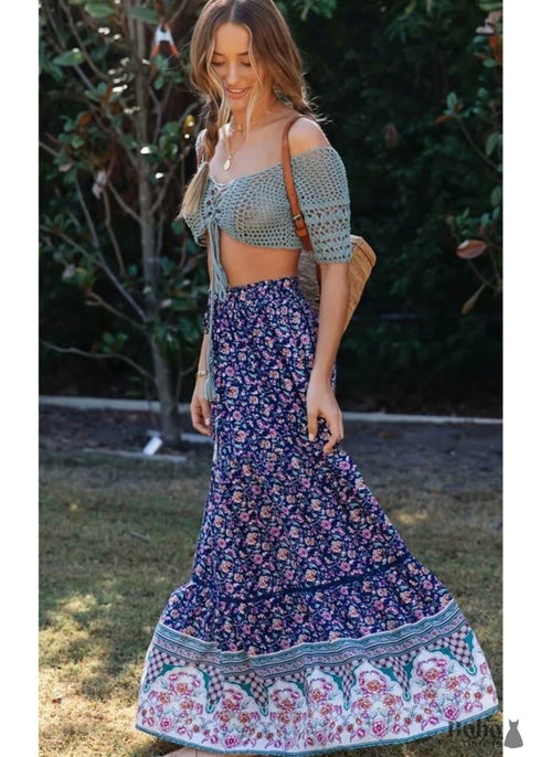 Faldas bohemias con estampado floral rosa violeta para mujer