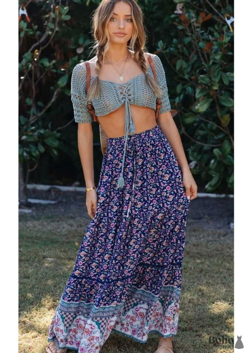 Faldas bohemias con estampado floral rosa violeta para mujer