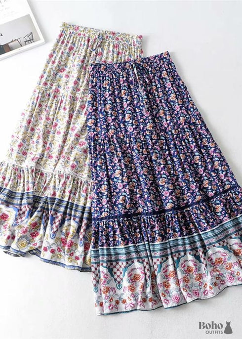 Faldas bohemias con estampado floral rosa violeta para mujer