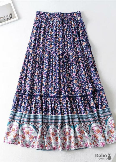 Faldas bohemias con estampado floral rosa violeta para mujer