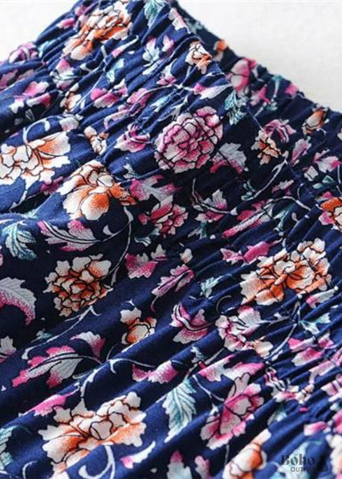 Faldas bohemias con estampado floral rosa violeta para mujer