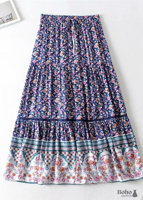 Faldas bohemias con estampado floral rosa violeta para mujer