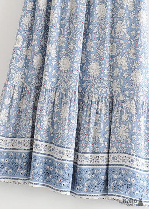 Boho Skirts in Flower Blue Sky For Women