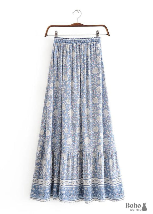 Boho Skirts in Flower Blue Sky For Women