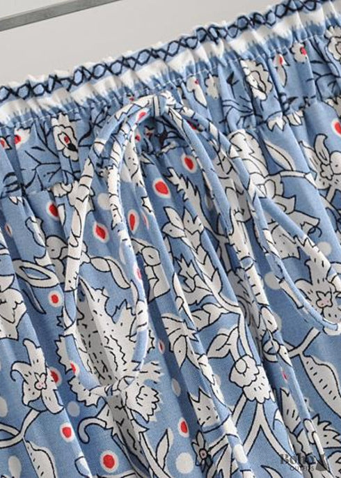 Boho Skirts in Flower Blue Sky For Women